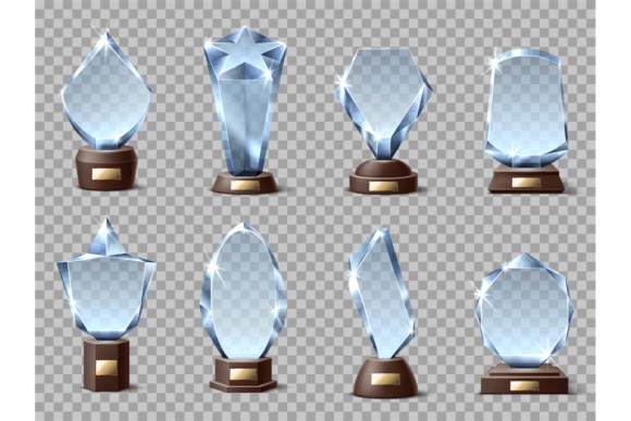 Download Realistic Glass Trophies. Modern Shapes - Premium Bundle