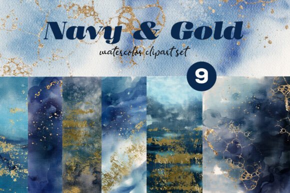 Download Navy &amp; Gold Watercolor Textures PNG Set - Texture Collection
